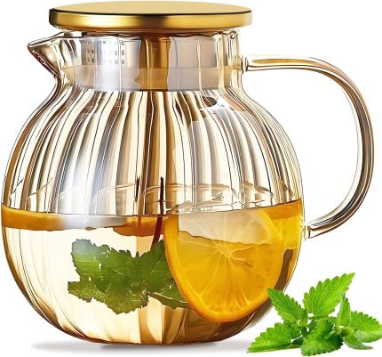 Amber Golden Pumpkin Tea Pot Amber Cool Kettle Drinkware Home Table Pumpkin Glass Water Pot Set
