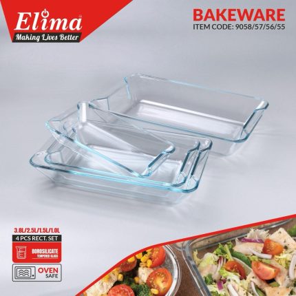 4 Pcs Oven Proof Glass Serving Dish Set / Bati Set - 3.8L, 2.5L, 1.5L,1L